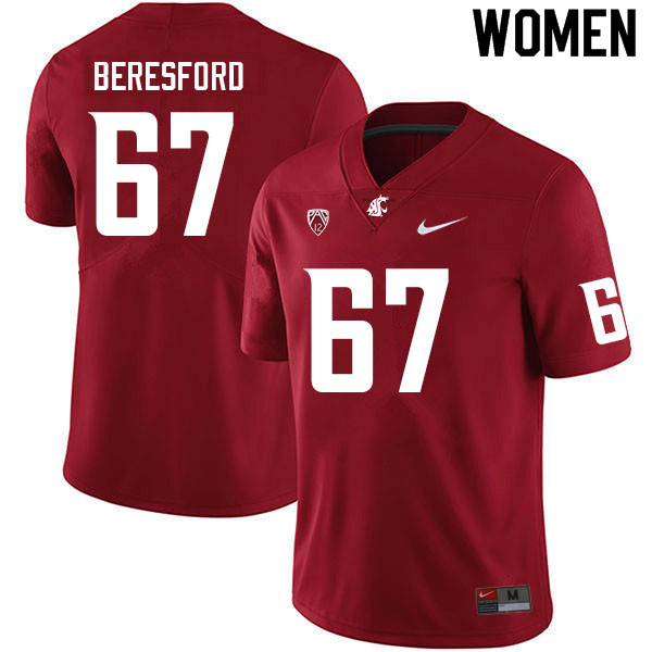 Women #67 Jack Beresford Washington State Cougars College Football Jerseys Sale-Crimson